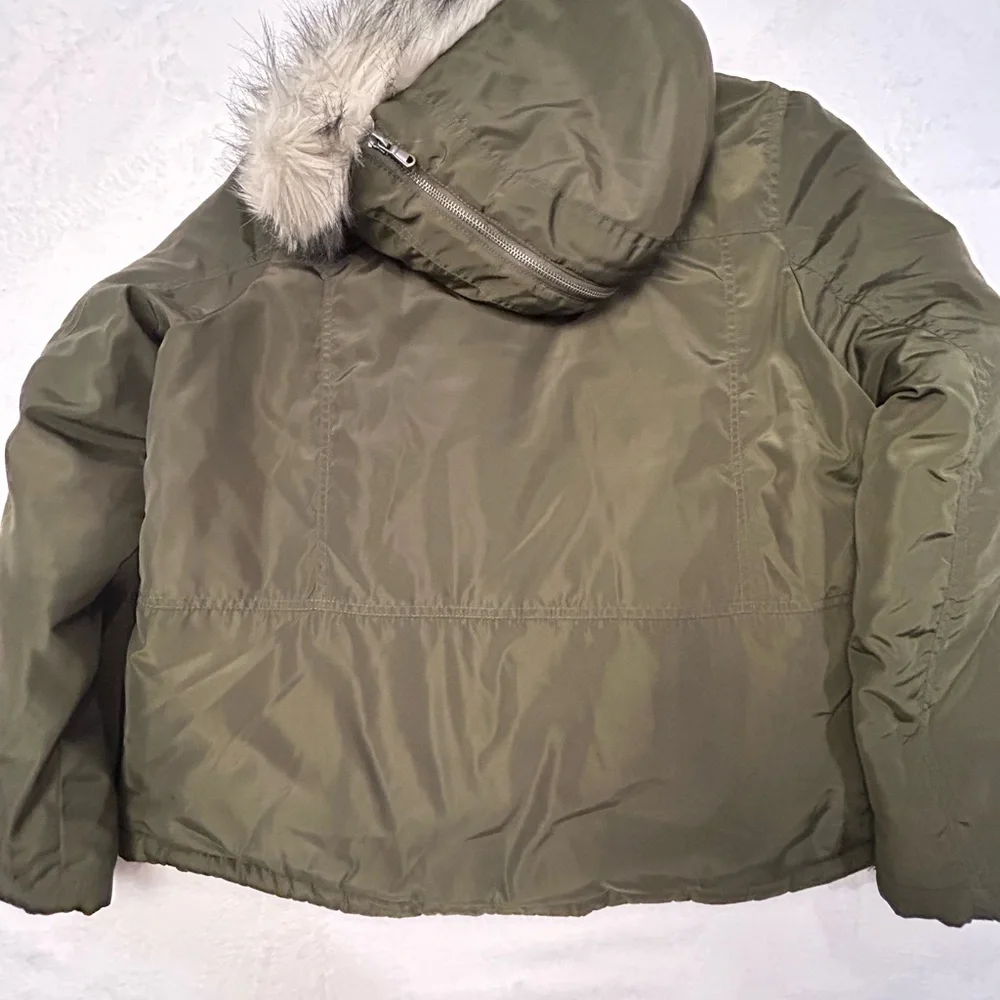 Mossimo Supply Co Green Puffer Jacket with Faux‎ Fur Trim